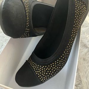 Women’s Gold Studded Suede like Anne Klein Sport Flat